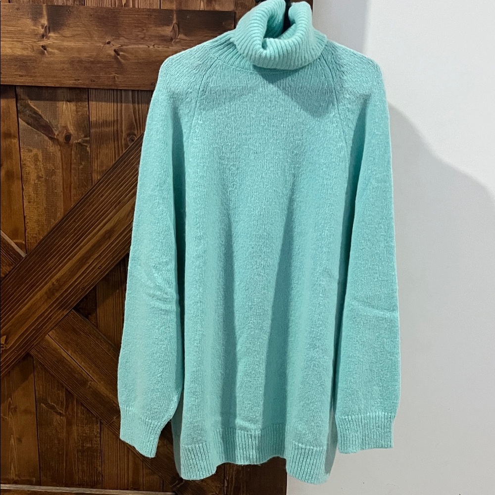 Dries Van Noten Aqua Cowl Neck Sweater